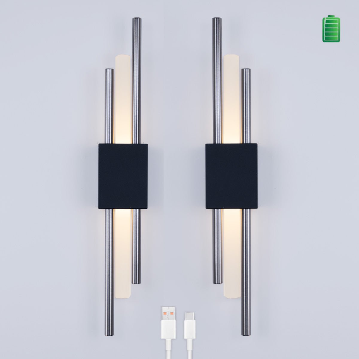 Glitch Wall Light • Black Sliver • Battery • 2 Pack - 0 - Haus of Interiors